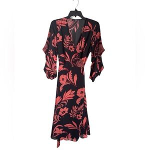Lulus Highlight of my Life Orange and Black Floral Print Wrap Dress Midi Medium